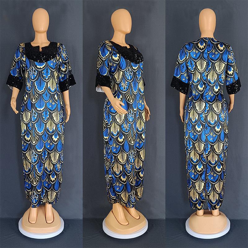 Plus Size Women's Satin Sequin Long Gown Dress - amazitshop