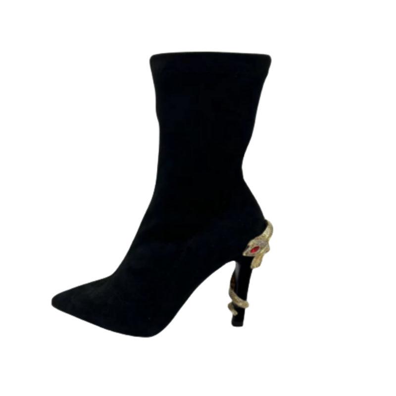 New Black Stiletto Heel Elastic Socks Boots - amazitshop