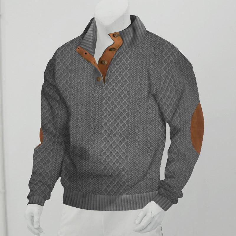 Stand Collar Long Sleeve Jacquard Knitted Pullover Sweater - amazitshop