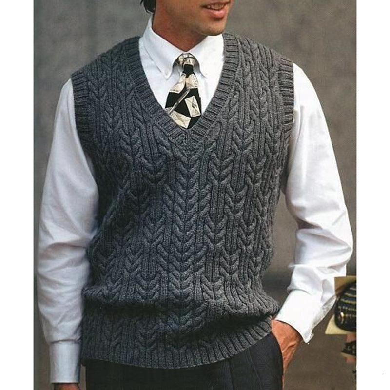 Knitted Vest V-neck Sweater Solid Color Casual - amazitshop