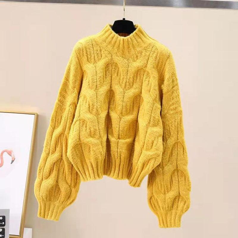 Women's Loose Round Neck Cable-knit Sweater - amazitshop