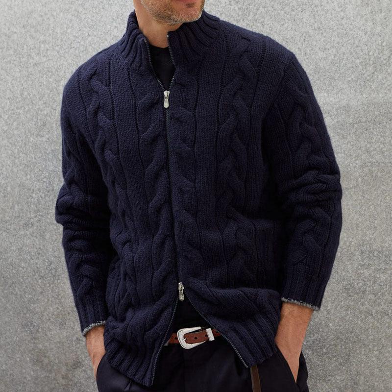 Men's Solid Color Zipper Knitted Jacket - amazitshop