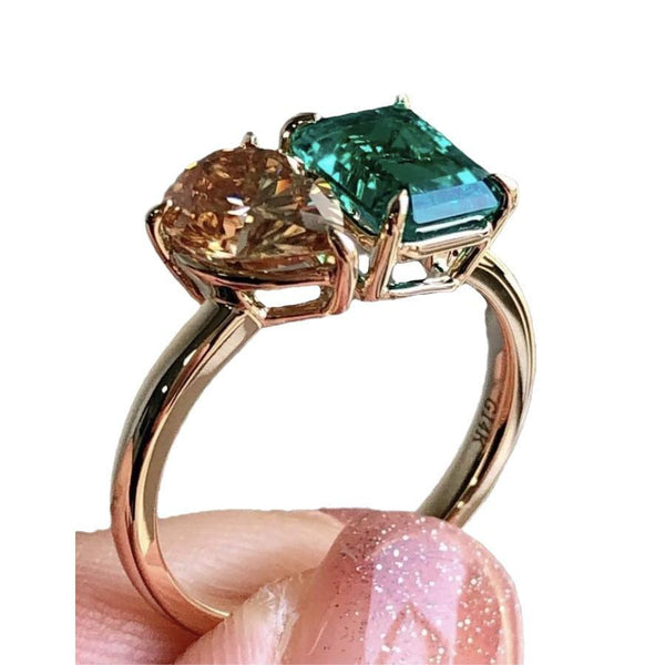Fashion Jewelry Creative Double Main Stone Lady Zircon Inlaid Ring - amazitshop