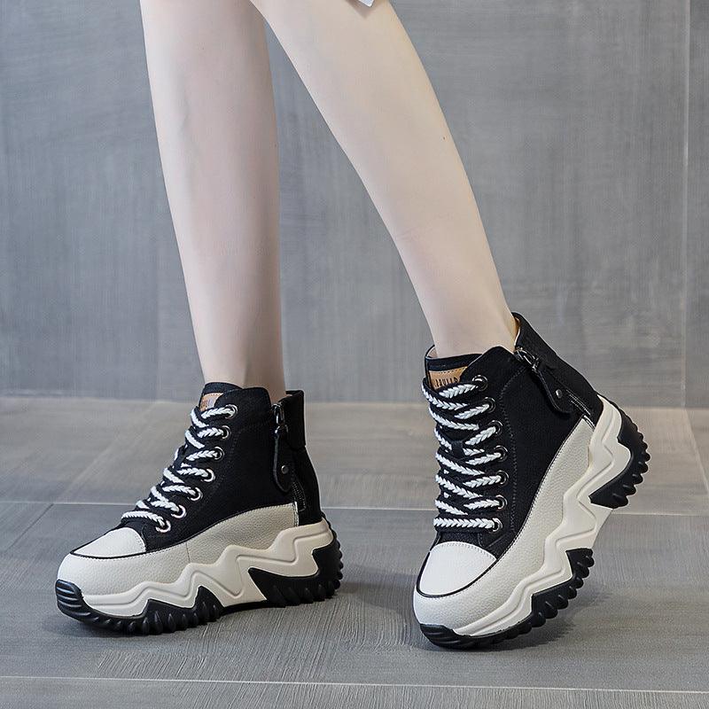 Women's Height Increasing Insole 7CM Leather Platform Shoes - amazitshop