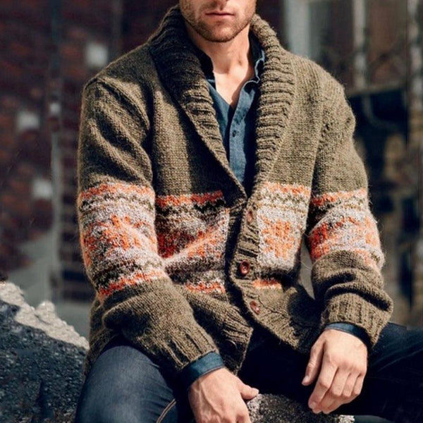 Men's Lapel Knitted Long Sleeve Cardigan Coat - amazitshop