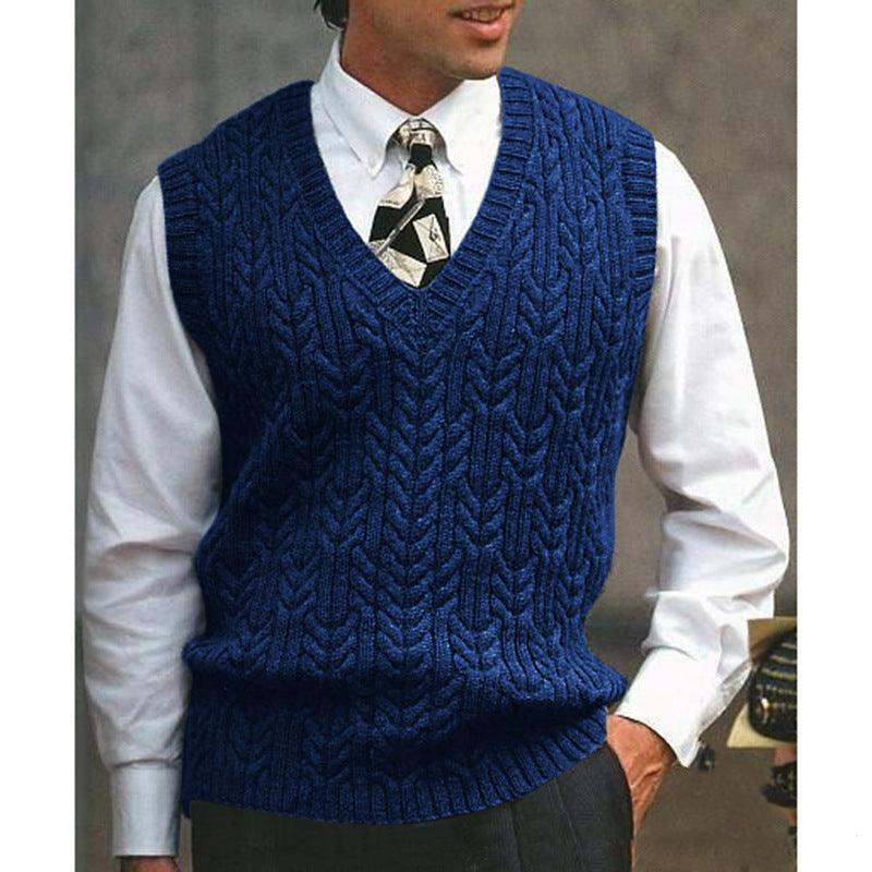 Knitted Vest V-neck Sweater Solid Color Casual - amazitshop