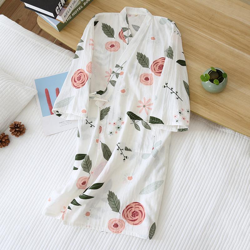 Cotton Gauze Lace-up Home Wear Cotton Moisture-wicking Clothing Kimono Robe - amazitshop