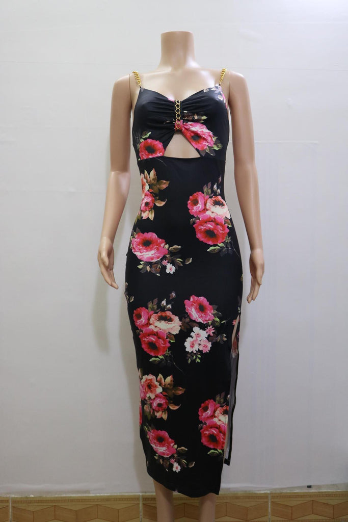 Summer Clothing New Women's Clothing Split Spaghetti-strap Floral Print Dress - amazitshop
