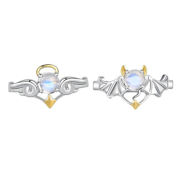 Angels & Demons Silver Plated Moonstone Couple Ring - amazitshop