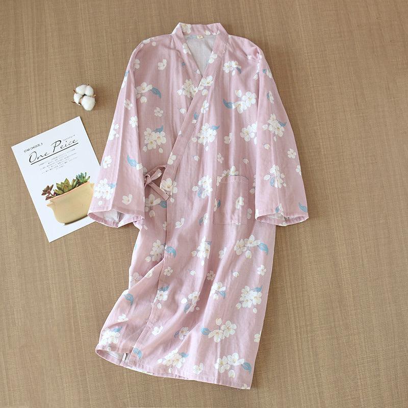 Cotton Gauze Lace-up Home Wear Cotton Moisture-wicking Clothing Kimono Robe - amazitshop
