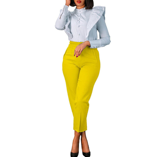 Women's Clothing Plus Size Fashion Temperament Leisure Slimming High Waist Suit Pants Solid Color African - amazitshop
