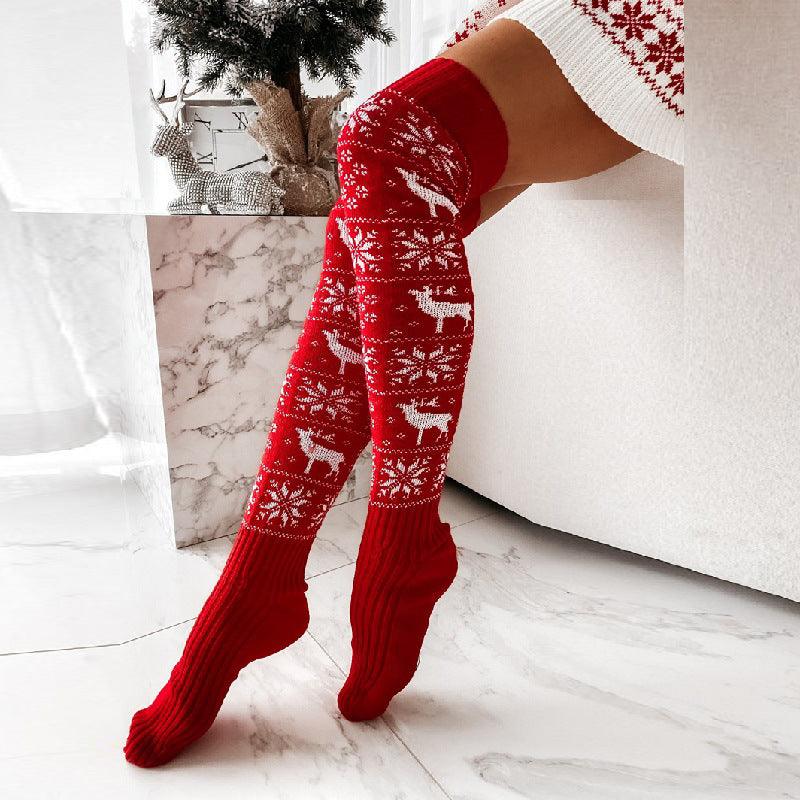 Christmas Snowflake Elk Long Knitted Socks Winter For Women - amazitshop