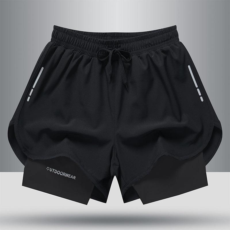 Men's Drawstring Sports Shorts Double Layer Quick Dry High Elasticity Activewear Pants - amazitshop