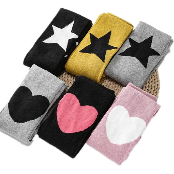 Spring And Autumn New Cotton Five-pointed Star Children Pantyhose Cute Tertiary Color Love Girl Leggings - amazitshop