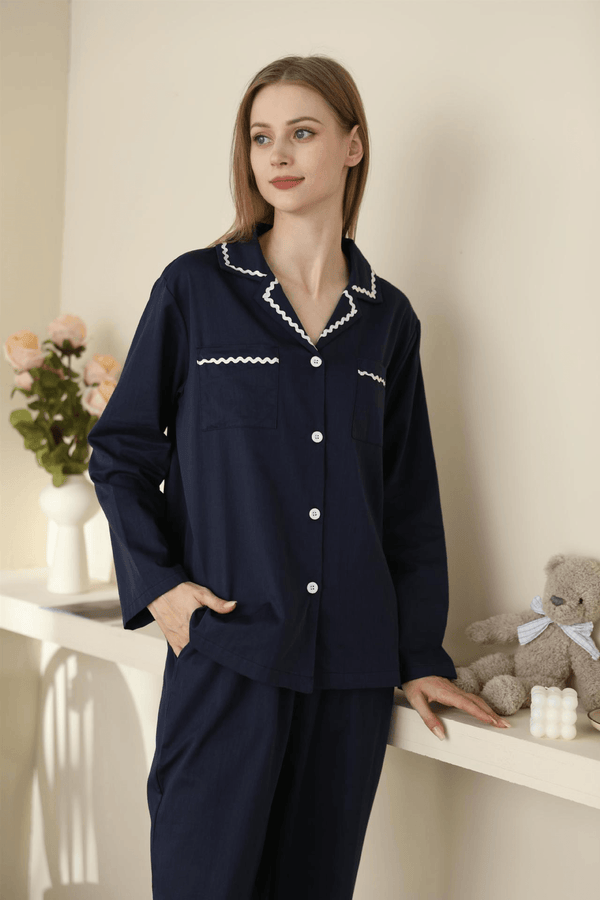 Solid Color Suit Collar Pajamas Set - amazitshop