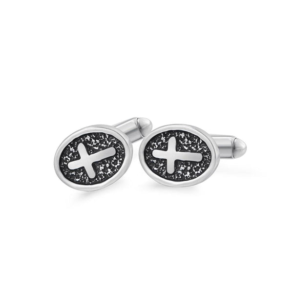 Oval Cross Cufflinks Silver Stainless Steel Shirt Cuff Links For Men Jewelry Accessories - amazitshop