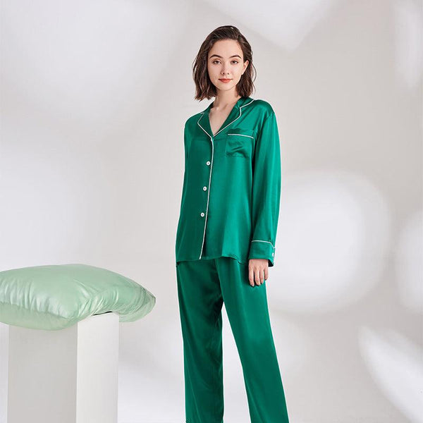 Ladies Long Sleeve Silk Home Pajamas Set - amazitshop