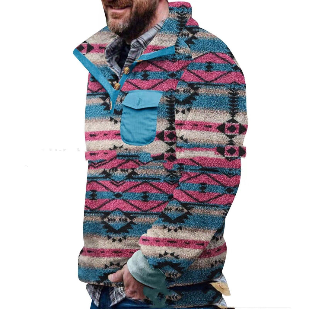 Men's Casual Flannel Fleece Sweatshirt Button Pocket Sweater - amazitshop