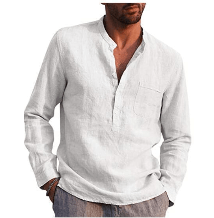 Men Vintage White Shirt Button Linen Shirts - amazitshop