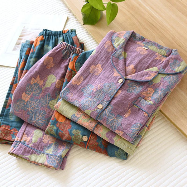 Thin Cotton Gauze Yarn-dyed Jacquard Pajamas Suit For Women - amazitshop