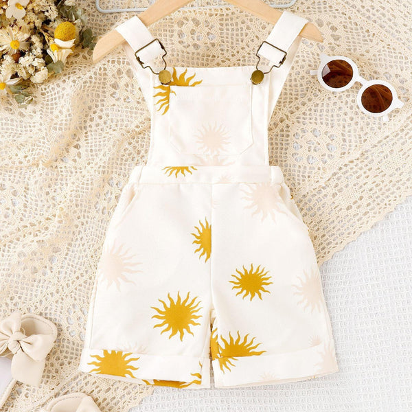 European And American Girls' Spring And Summer Fashion Item Flower Leopard Print Sun Print Children's Pocket Suspender Pants
