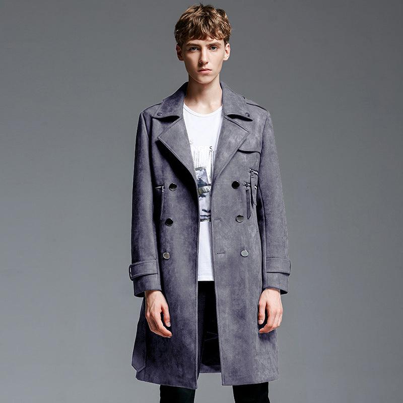Double Breasted Suede Trench Coat For Men Mid-length Coat Plus Size - amazitshop