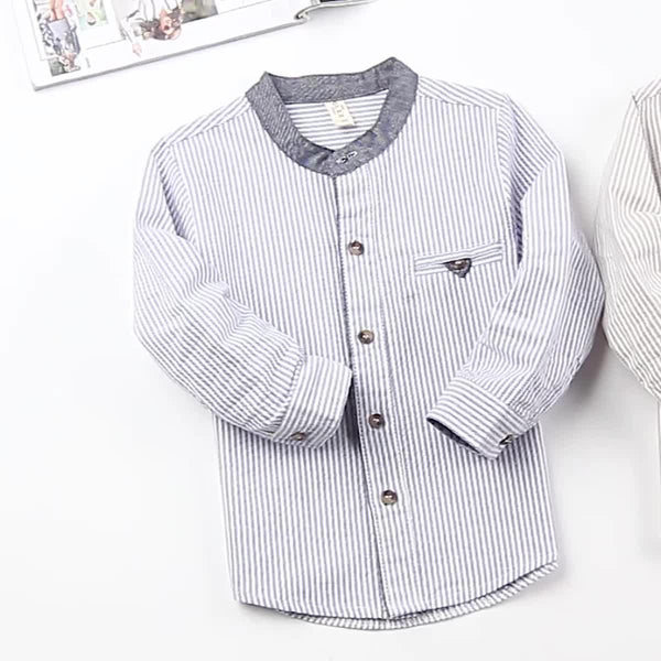 Long-sleeved Shirt, Children's Shirt, Baby Stand-up Collar Striped Clothes - amazitshop