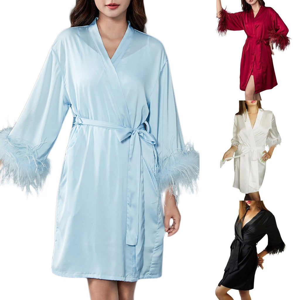 European And American Fashion Satin Smooth Feather Pajamas - amazitshop