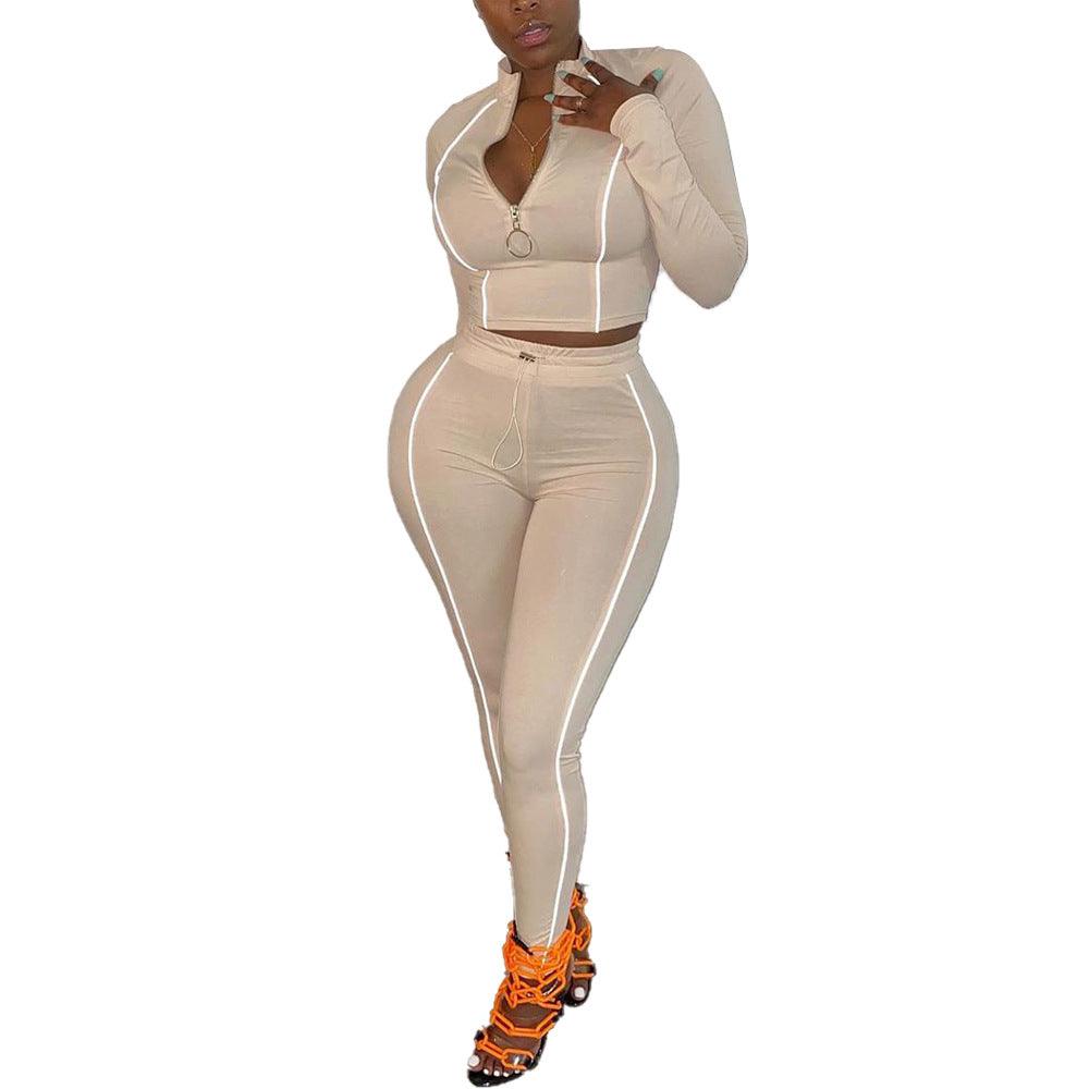 Women 2 Piece Activewear Set Long Sleeve Zip Top Leggings - amazitshop