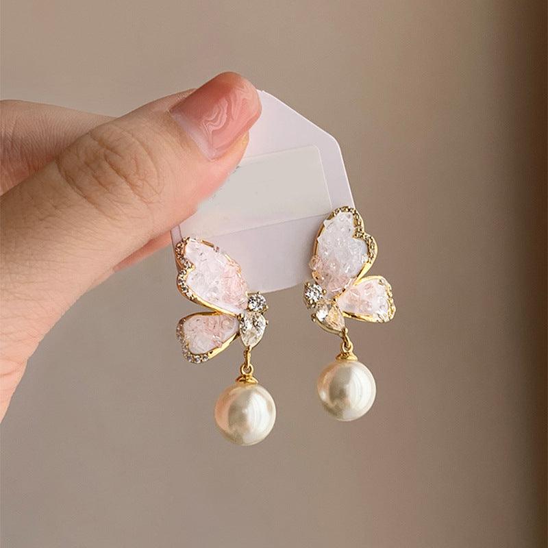 Gradient Butterfly Pearl Earrings With Rhinestones Luxury Personalized Earrings For Women Jewelry - amazitshop