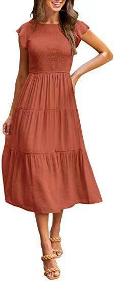 Flying Sleeve Pleated Layered Short Large Swing Dress For Women - amazitshop