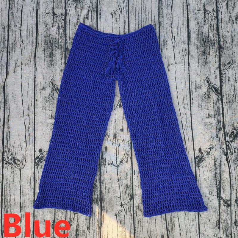 Handmade Crochet Beach Bikini Sweatshirt Swimsuit Cover Pants Set - amazitshop