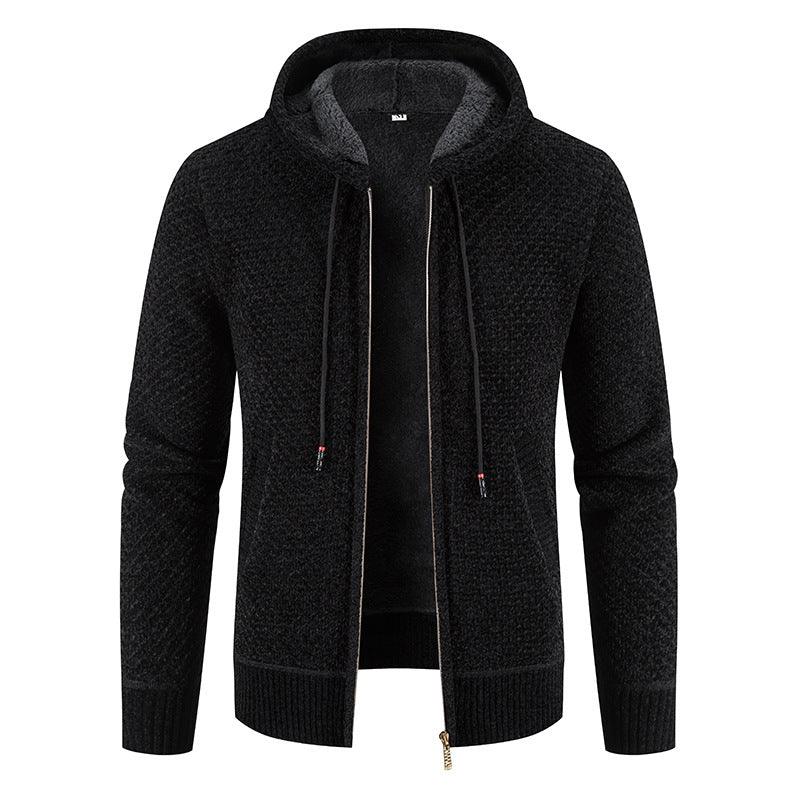 Knitwear Men's Hooded Sweater Fleece-lined Velvet-added Thickness Fleece-lined Warm Cardigan Coat - amazitshop