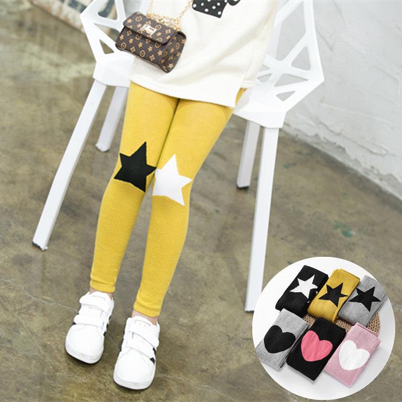 Spring And Autumn New Cotton Five-pointed Star Children Pantyhose Cute Tertiary Color Love Girl Leggings - amazitshop