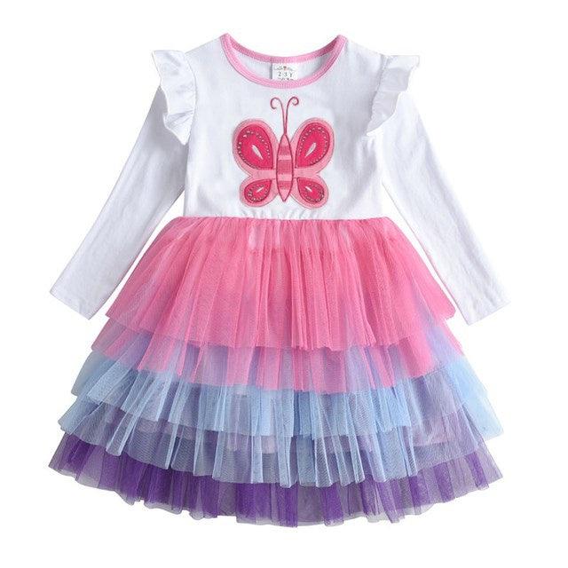 New 3-8 Girls Dress Butterfly Kids Long Sleeve Dresses Baby - amazitshop