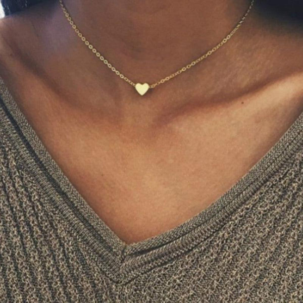 Simple Fashion Gold Color Double-sided Love Pendant Necklaces Clavicle Chains Necklace Women Jewelry Valentines Day Gift - amazitshop