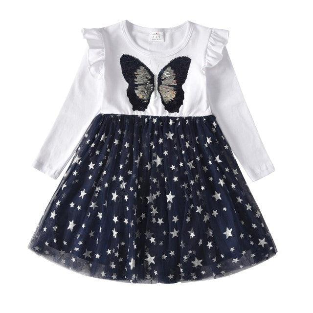 New 3-8 Girls Dress Butterfly Kids Long Sleeve Dresses Baby - amazitshop