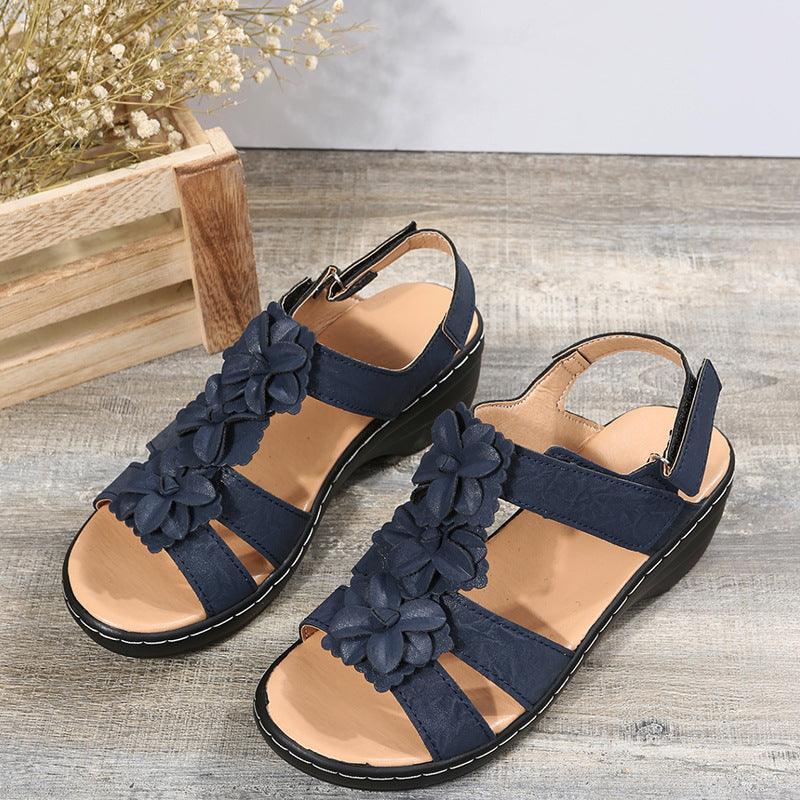 Flowers Sandals Summer Velcro Wedges Shoes For Women - amazitshop