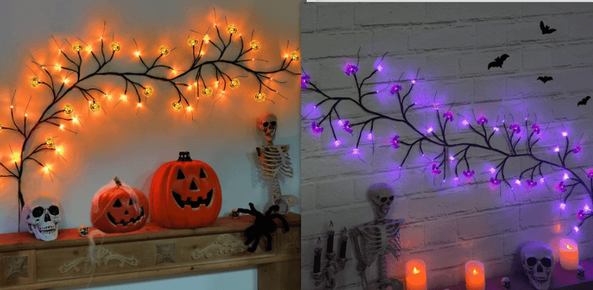 Halloween LED Willow Vine String Light Cool Cartoon Bat Pumpkin Decoration For Indoor Outdoor Party House Decor - amazitshop