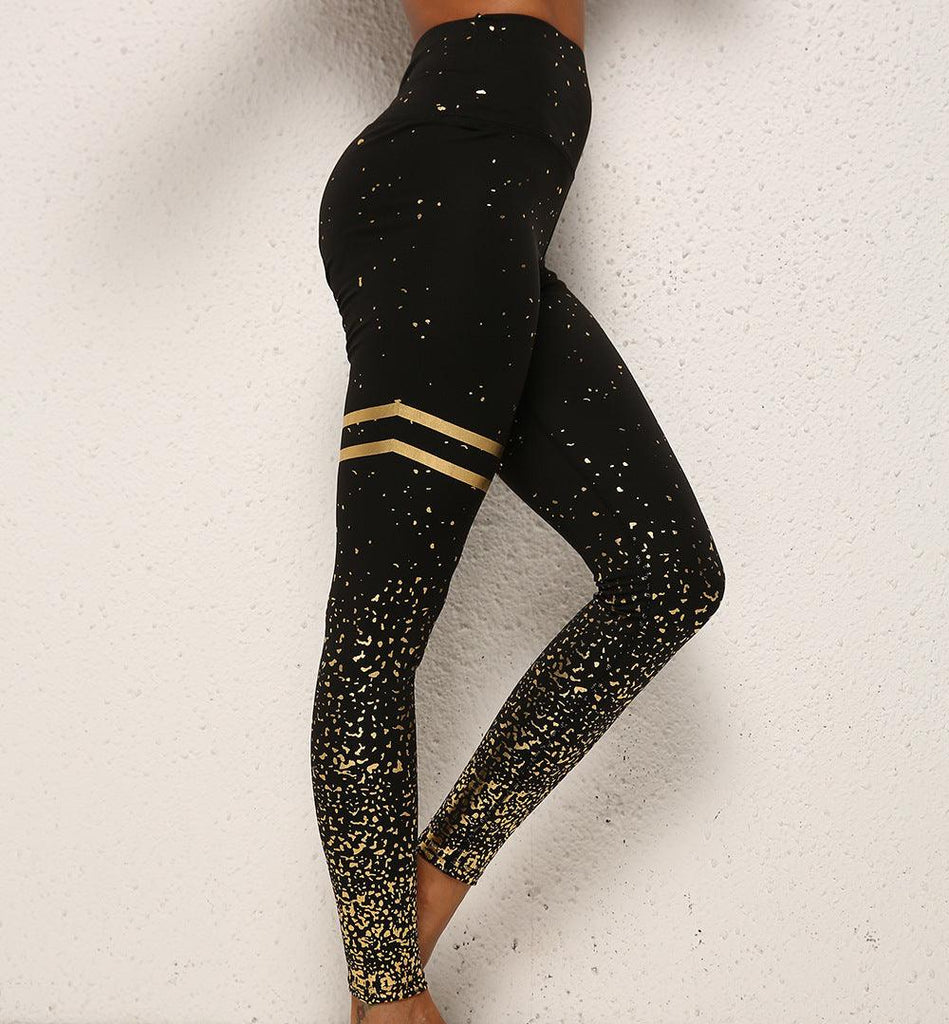 Gold Dot Striped Print Leggings Fitness Butt Lifting Running Sport Gym Yoga Pants For Women High Waist Slimming Legging Tight Trousers - amazitshop
