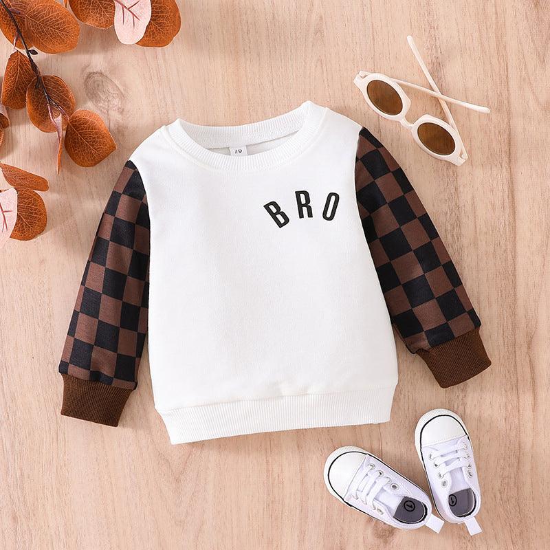 Infants And Toddlers Fall Long-sleeved Tops Fashion Plaid Sweatshirt - amazitshop