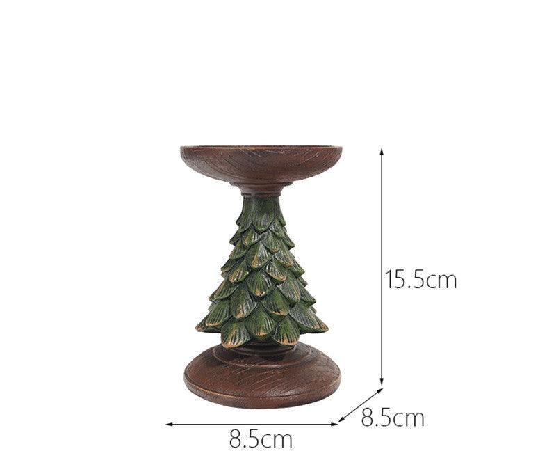 Resin Wooden Christmas Tree Candle Holder Base Figurine Christmas Decorations Candlestick Craft Home Living Room Decor - amazitshop