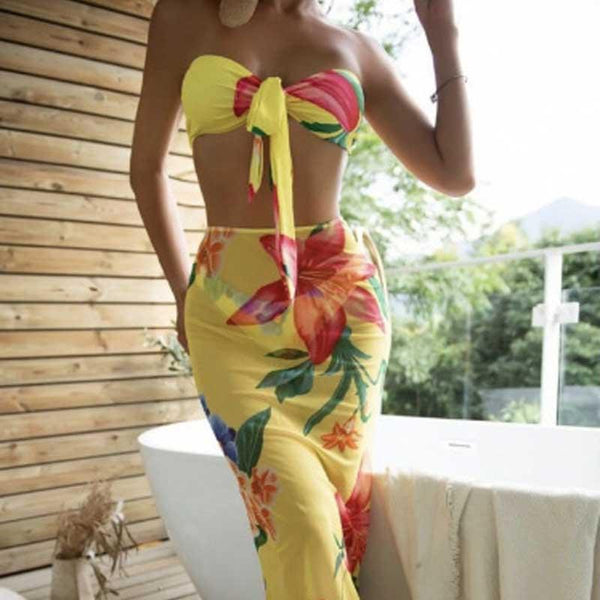 Printed Bikini Sexy Swimsuit Women's Three-piece Set Tulle Skirt - amazitshop