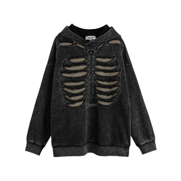 Dark Design Cut-out Hollow-out Skeleton Hooded Sweater - amazitshop