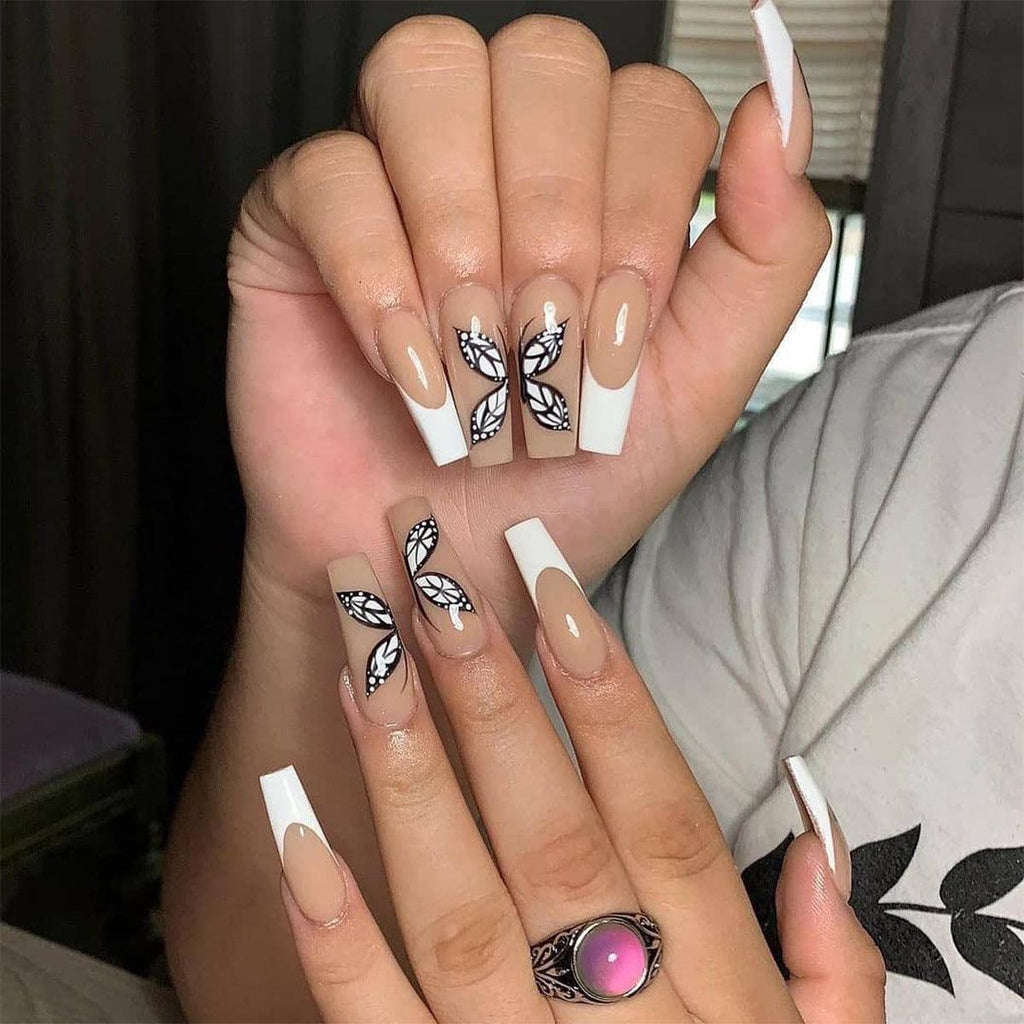 White French Butterfly Fake Nails Press On Nail Nail Stickers Nail Shaped Piece Wear Finished Nail Beauty - amazitshop
