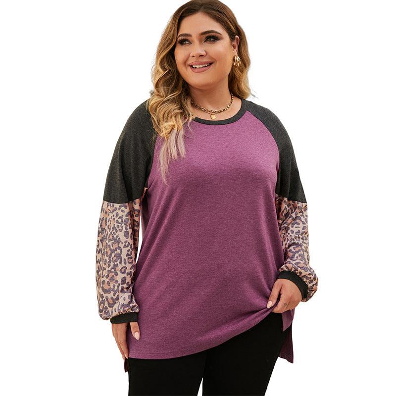 Fashion Leopard Print Contrast Color Oversized Sweatshirt - amazitshop