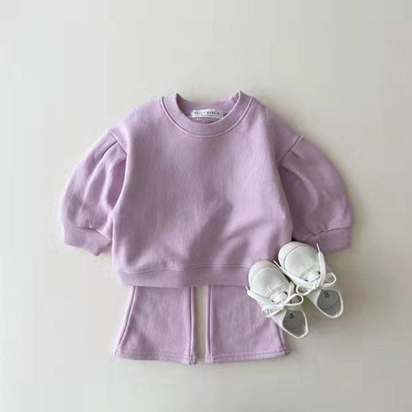 Korean Style Children's Clothing Infant Toddler Spring And Autumn Girls Cotton Suit Baby Candy Color Trendy Children Sweater Pants Two-piece Set - amazitshop