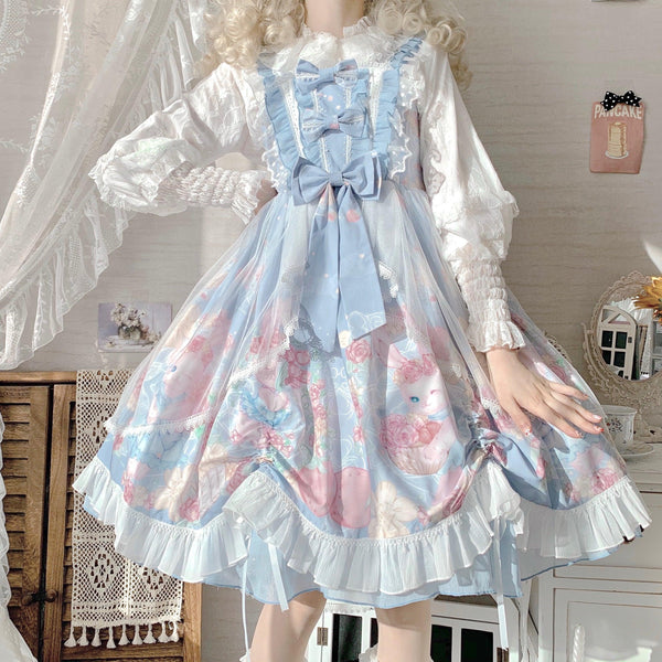 Lolita Garland Bunny Tail Drag Jsk Suspender Dress - amazitshop