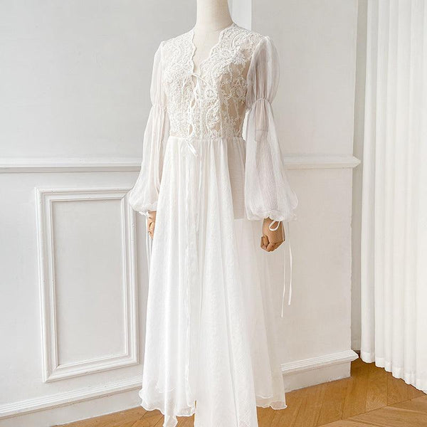 Women's Lace Long Tail Cardigan Nightgown Dress - amazitshop