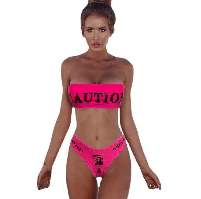 Offset Printing Curve Skeleton Bra Swimsuit Female - amazitshop